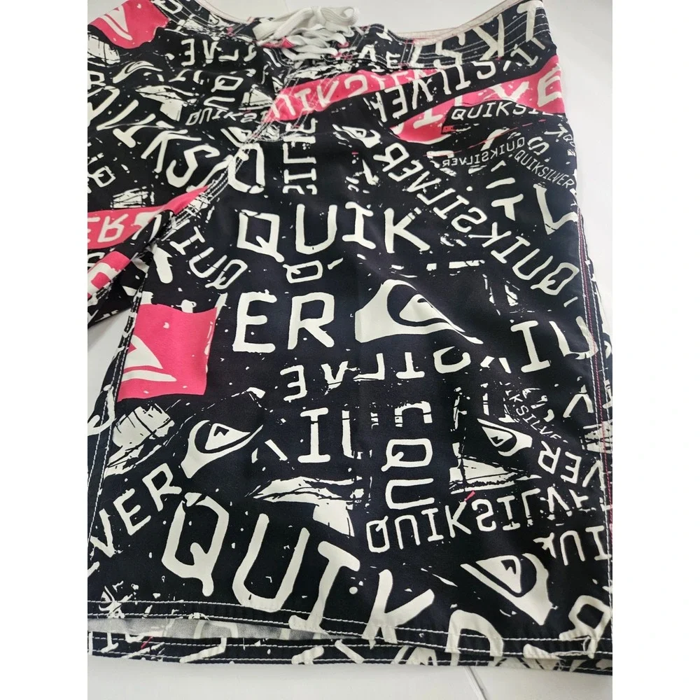Vintage Quiksilver All-Over Print Typographic Boardshorts No Tags Waist 34